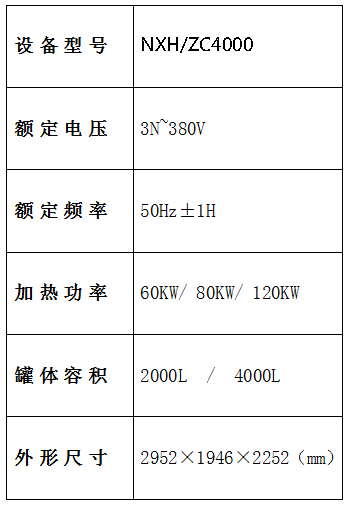 蒸煮设备参数